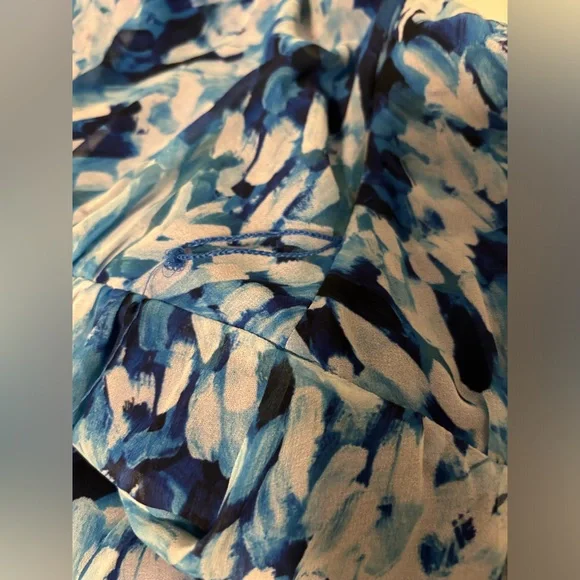 BADGLEY MISCHKA Blue Floral Print Halter Chiffon Maxi Shirt-Dress Gown 20 US